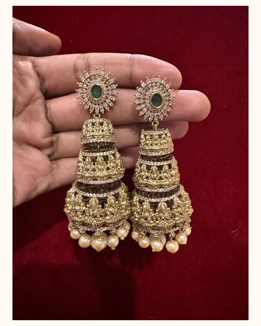 Gold temple jhumka earrings
